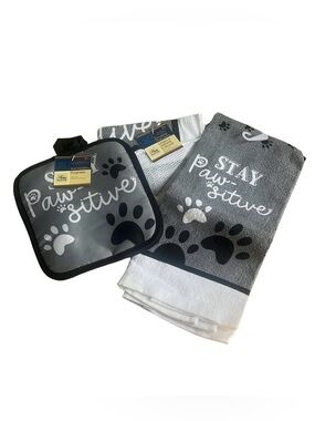 Gray and White stay pawsitive Kitchen Set